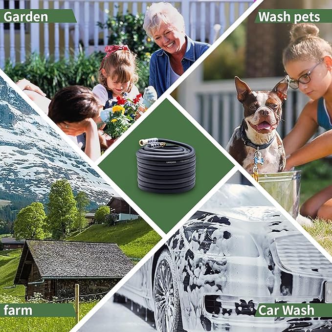 Heavy Duty Premium Garden Hose 90ft x 5/8", 300PSI Working, 1000PSI Burst, Water Hose with Transparent Swivel Handle - Hot/Cold Water - Five Layered Braiding for Durability