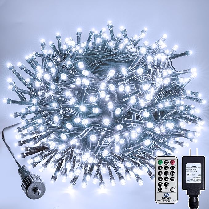 Christmas Lights Indoor Outdoor Waterproof, 66FT 200 LED 8 Modes Cool White Light String Lights for House Decorations, Ideal for Christmas Trees, Wedding, and Party