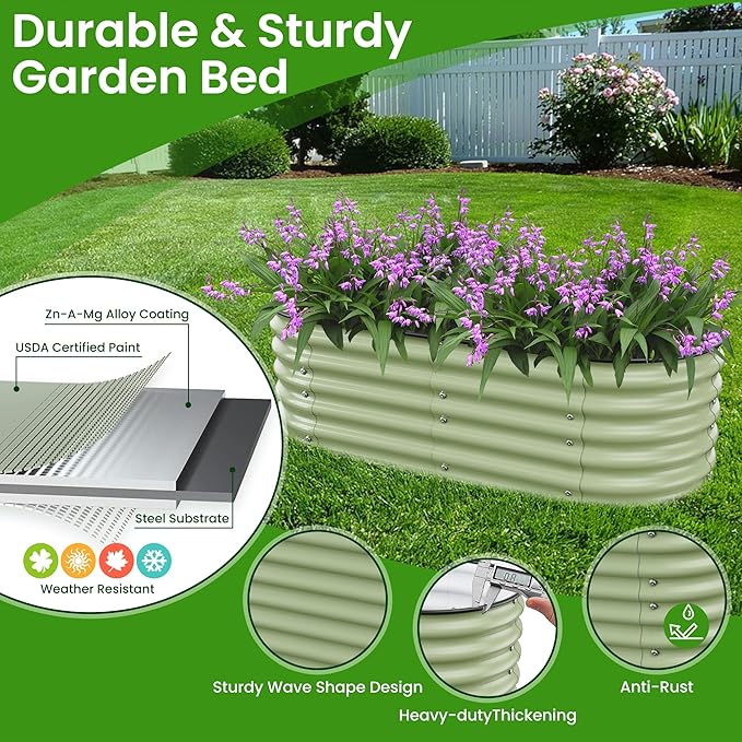 5x2x1.4 Ft Raised Garden Bed, Planter Box Outdoor with Rubber Edge Zinc-Aluminum-Magnesium Stainless Steel Durable Metal Garden Beds Kit for Vegetables, Flowers, Herbs and Succulents(Light Green)