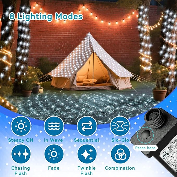LitHome 21ft x 5ft Christmas Net Lights Outdoor, 360 LED Mesh Fairy String Lights with 8 Modes, Connectable Plug in Waterproof Mesh Lights for Bushes,Trees,Garden,Patio,Yard Decorations(White)