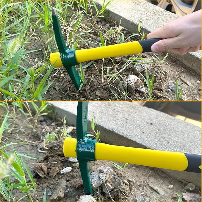15 Inches Pick Mattock Hoe, Heavy Duty Forged Weeding Mattock Hoe with Fiberglass Handle, Garden Pick Axe, Forged Adze Pick for Digging Weeding Prospecting Camping Gardening Loosening Soil