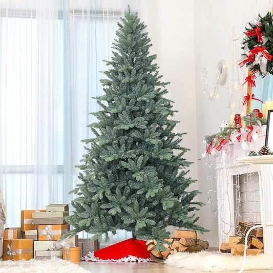 8 Ft Blue Spruce Artificial Christmas Tree, Hinged Unlit Xmas Trees with 2458 PE&PVC Mixed Branch Tips, Home Holiday School Decor with Foldable Base Easy Setup