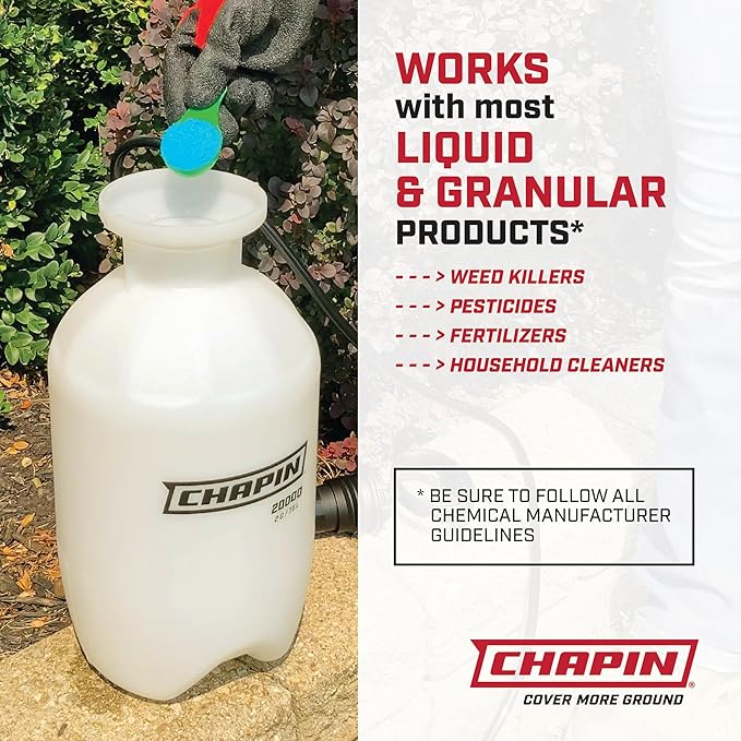 Chapin 22000 Pump Sprayer, 1 Gallon, Lawn and Garden, Hand Pressurized, Anti-Clog Filter, Adjustable Spray Nozzle, Spraying Plants, Watering, Weeds, Fertilizer and Pests, Translucent, Pack of 2