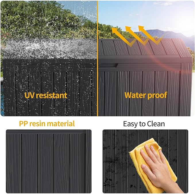 200 Gallon Deck Box, Resin Outdoor Indoor Waterproof Storage Box, Lockable Storage Box With Handle for Patio Furniture - Garden Tools - Swimming Pool Tools UV-Resistant - Black