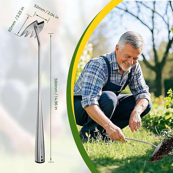 2025 Upgraded Weed Puller Tool,Portable Garden Weed Rake Uprooting Weeding Tool with Handle,4 Tooth Manganese Steel Manual Weeder Remover Tool for Gardening Backyard Farm Planting & Weeding