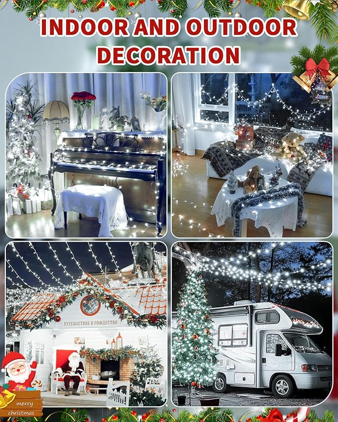 Christmas Lights, 8 Modes Waterproof Timer Dimmable Memory LED Fairy String Light with Remote for Holiday Party Wedding Camping Xmas Tree Indoor Outdoor Decor (Cold White, 108FT 300 LED)