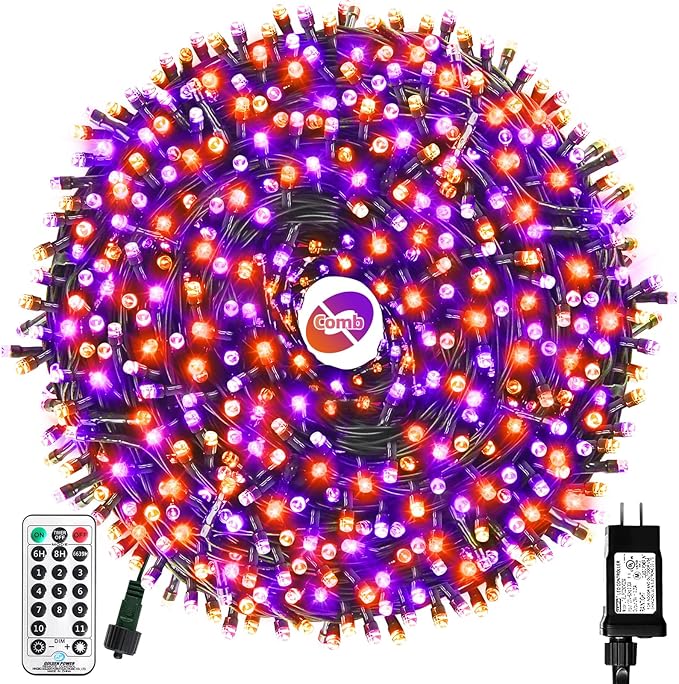 Orange Purple Halloween Lights Outdoor Indoor, 108FT 300 LED 2 Colors in 1 Christmas Lights, Fairy Lights, END to END Connect, Waterproof Halloween Decorations Decor Timer Remote (100% UL)