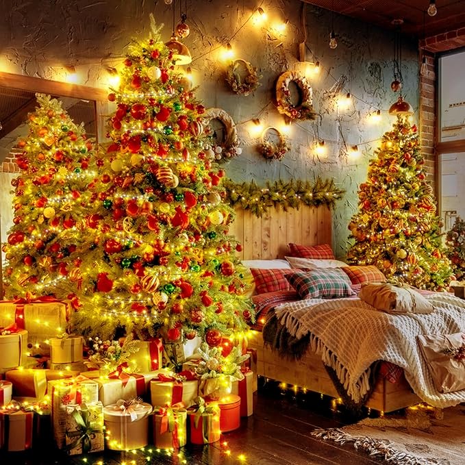 XURISEN Christmas Lights Outdoor 197FT 500 LED Green Wire String Lights 8 Modes with Timer Memory Waterproof Fairy Light Plug in for Xmas Tree Wedding Yard Party Holiday Decorations(Warm White)