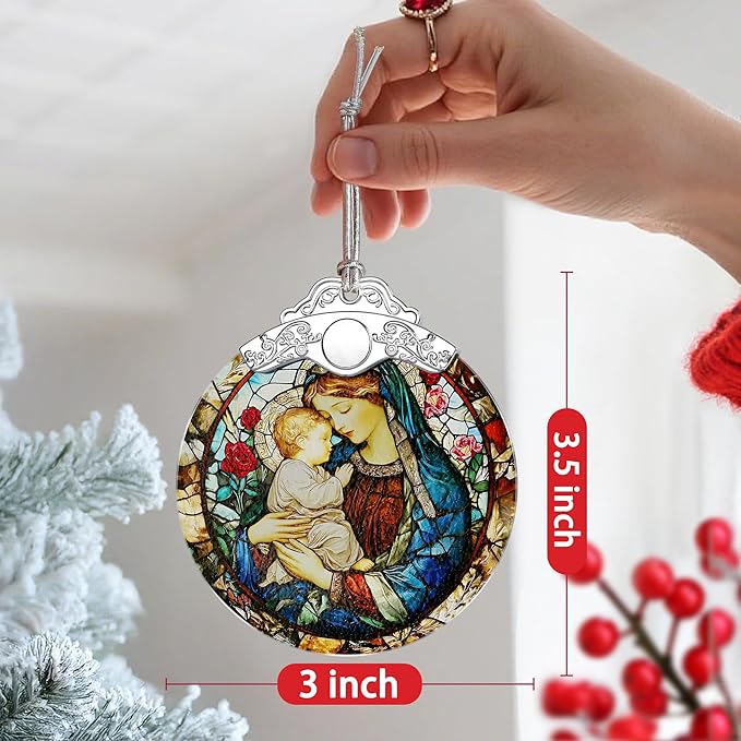Virgin Mary Stained Glass Ornament, Christian Christmas Ornaments, Christmas Tree Ornaments, Catholic Home Decor, Holiday Decor, Unique Xmas Gifts, Gift Idea, Christian Gifts, Religious Gift﻿