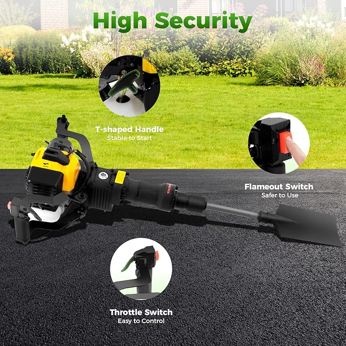 Tree Digger Machine Tree Digger 1250W 2 Stroke 6500RPM Gas Tree Planting Digging Machine Gasoline Planting Garden Tree Digger Shovel Gas Powered Garden Digger Tool Portable Trench Digger-Yellow