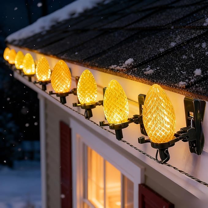 TW SHINE C9 Christmas Lights, 100 LED 66 FT Christmas String Lights Outdoor with 100 Spring Clips and Timer, Waterproof Connectable for Indoor Yard Xmas Tree House Decorations (Warm White)