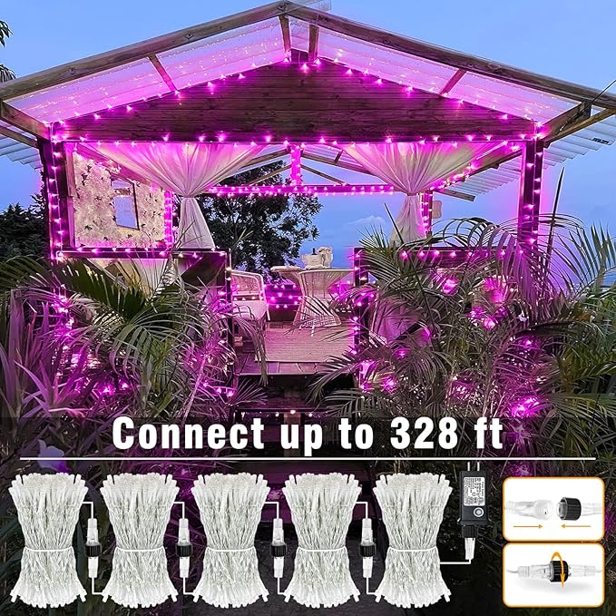 66FT 200 LED Christmas Lights Outdoor, Plug in Christmas String Lights Indoor, Waterproof & 8 Modes & Timer Function, Connectable Fairy Twinkle Light for Bedroom Classroom Wedding Party Decor, Pink