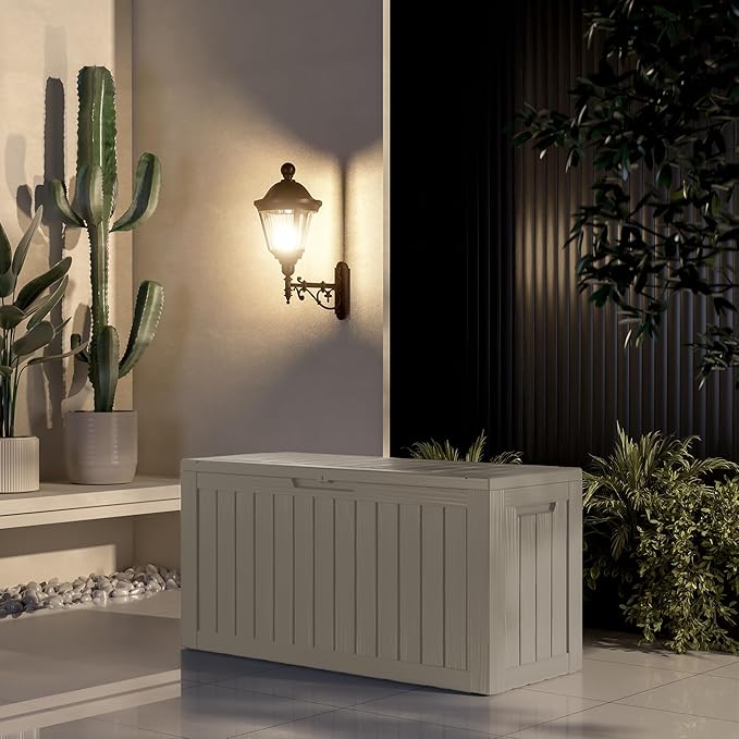 EasyUp 81 Gallon Outdoor Storage Box Waterproof, UV Resistant Resin Deck Box with Hydraulic Rod, Lockable Design and Enhanced Durability for Patio, Garden, and Poolside Use