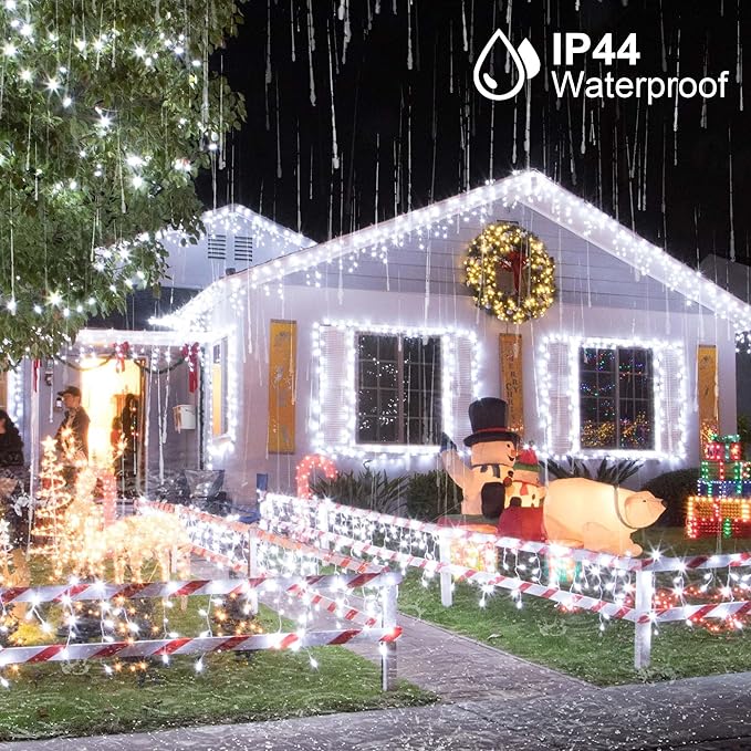 kemooie 500 LED Christmas String Lights, 164FT 8 Lighting Mode with Memory Plug in Green Wire Waterproof Lights, for Outdoor Indoor Birthday Christmas Wedding Party Garden Balcony Decorations (White)