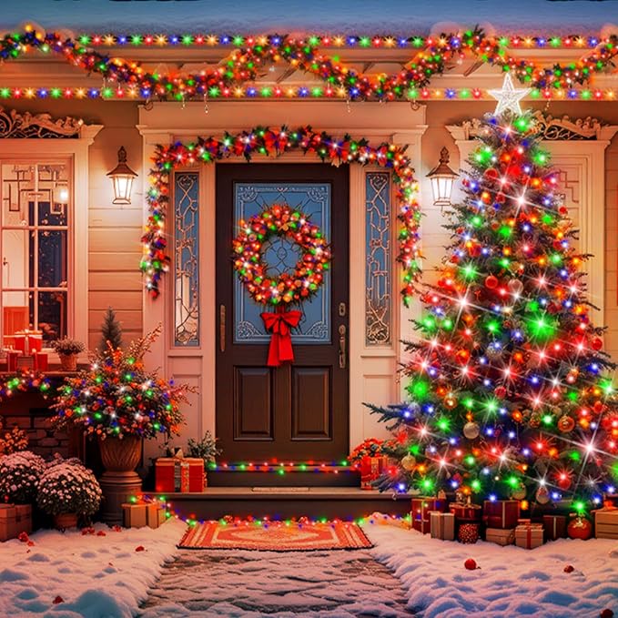 XURISEN 551FT 1400 LED Christmas Lights Outdoor Green Wire String Lights 8 Modes with Timer Memory Waterproof Fairy Light Plug in for Xmas Tree Wedding Yard Party Holiday Decorations(Multicolor)