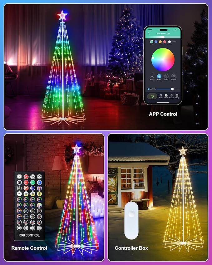Smart Christmas Cone Tree LED Lights, 7ft 295 Music Sync with Remote APP and Pattern, Local Control and Text Displayable, 16 Million Colors Light Show Tree for Indoor Outdoor Decorations