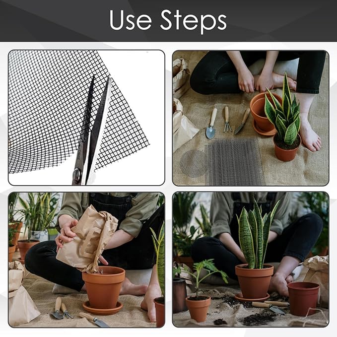 15 Pack Flower Pot Hole Mesh Pad, 11.8 * 7.8 Inch Bonsai Pot Mesh Plant Drainage Mesh Hole Screens Gasket Keep Soil from Flowing Away (Black)