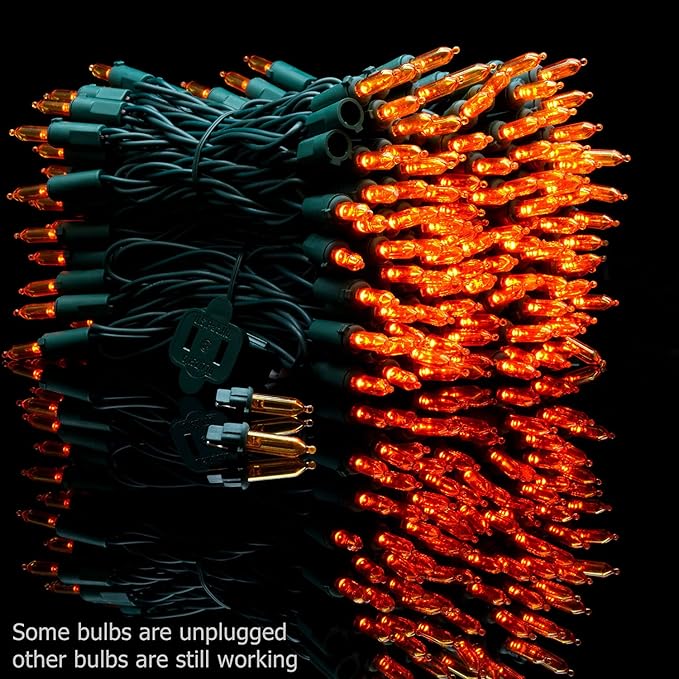 YULETIME 200 Count Orange LED Christmas Lights, 66 Feet Green Wire UL Certified Commercial Grade Holiday String Light Set (Orange)