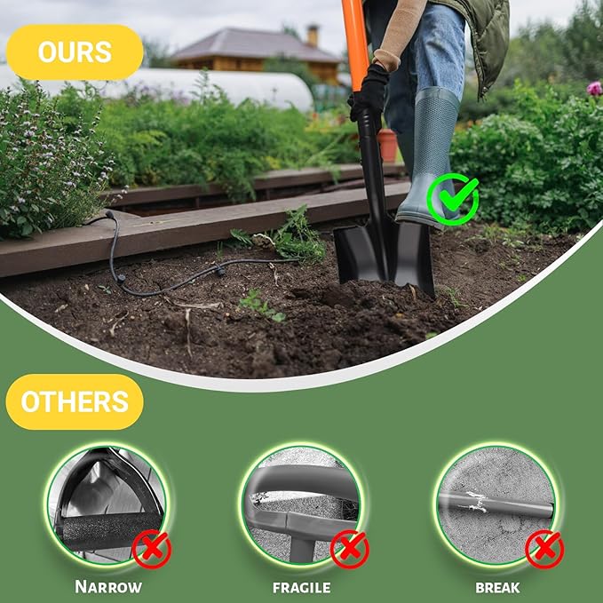 Shovel, Garden Shovels for Digging, Small Spade Square Trench Shovel with 43.3" Metal Handle,Mini Transfer Small Flat Shovels for Gardening,Planting,Digging,Landscaping,Camping,Kids Sand Beach Shovels