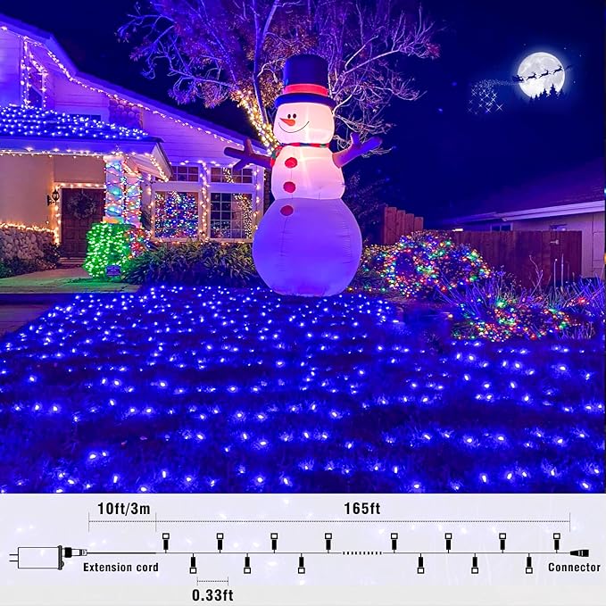 165FT 500 LED Christmas Lights, Plug in Christmas String Lights with Waterproof, 8 Modes Twinkle Fairy Lights for Xmas Garden Tree Holiday Decorations, Blue
