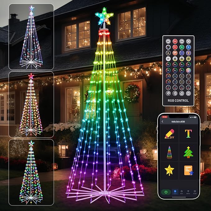6 FT Outdoor Christmas Tree,Smart APP Remote Control RGB Color Changing DIY Timer LED Christmas Tree for Indoor Outdoor Decorations (6FT)