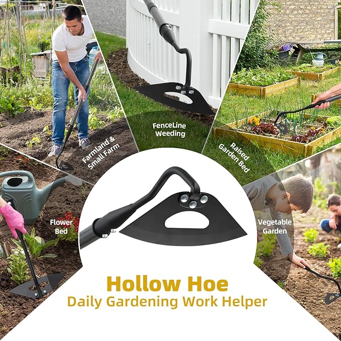 Hollow Garden Hoe - Heavy Duty Triangle Weed Hoes for Gardening,55" Adjustable Long Handle, Sharp Blade Hand Weeding Tool for Vegetable Gardens, Flower Beds, Lawn Edges & Tight Spaces