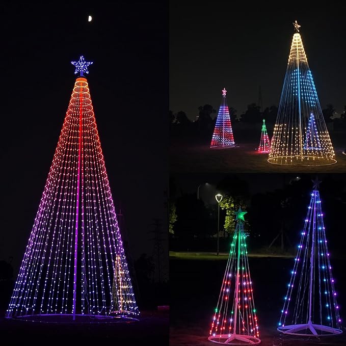 5FT Outdoor Christmas Tree Lights, Multicolor Prelit Smart Cone Christmas Tree with Star, Music Sync, App & Remote Control, LED Light Show Tree for Indoor Outdoor Decorations