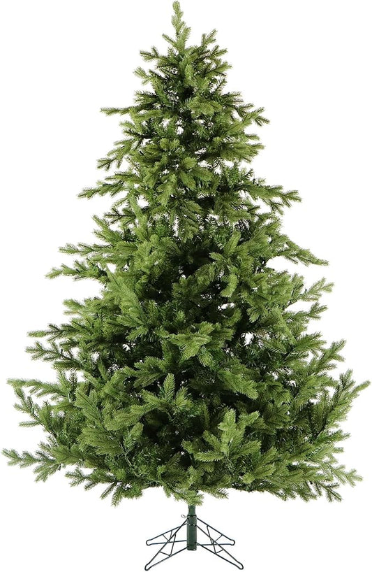 Fraser Hill Farm 7.5-Ft. Woodside Pine Artificial Christmas Tree with Stand and No Lights, Unlit Foldable Fake Christmas Tree with Realistic Foliage for Home Decoration