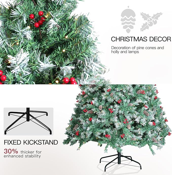 Pre-Lit Artificial Christmas Tree with Lights 9ft - Arbol De Navidad Con Luces, Holiday Party Decorations Indoor with 2270 Branch and 900 Warm LED, Easy Assembly, Metal Reinforced Base