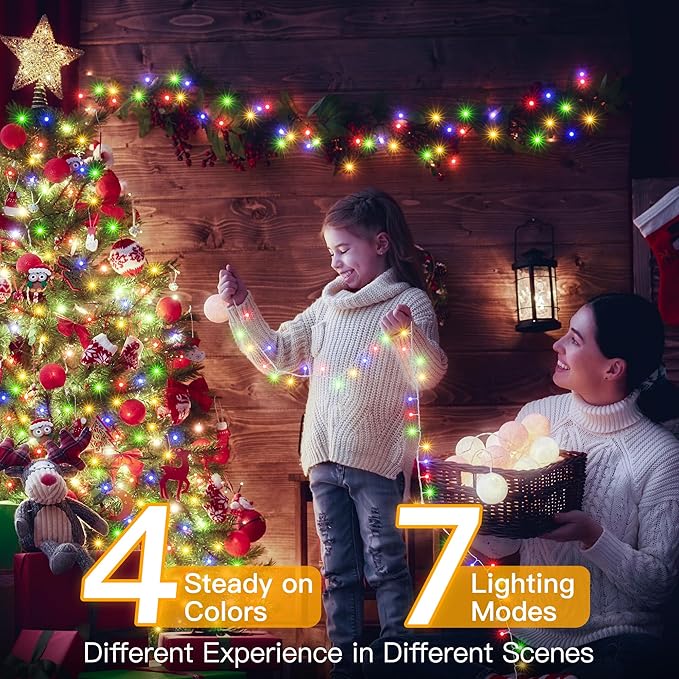 Ollny Christmas Lights, 66FT 200LED Christmas Tree Lights with 11 Modes Remote Control IP44 Waterproof Color Changing Outdoor Christmas Lights for Outside Indoor Patio Xmas Decorations