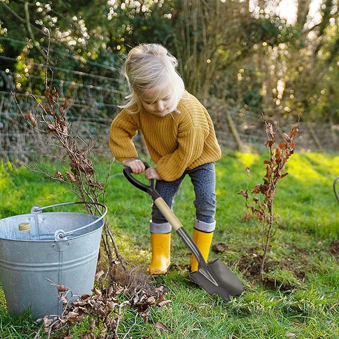 Kids Metal 28-inch Round Shovel with D-Handle - Camp, Beach & Garden Shovel