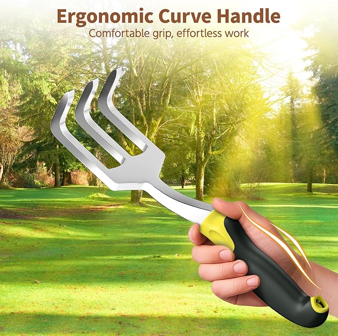 LASZOLA 3 Piece Garden Tool Set Include Hand Trowel Rake and Transplant Shovel for Women, Indoor Heavy Duty Small Spade Kit with Ergonomic Handle to Weed and Loosen, for Mom and Plant Beginner, Yellow