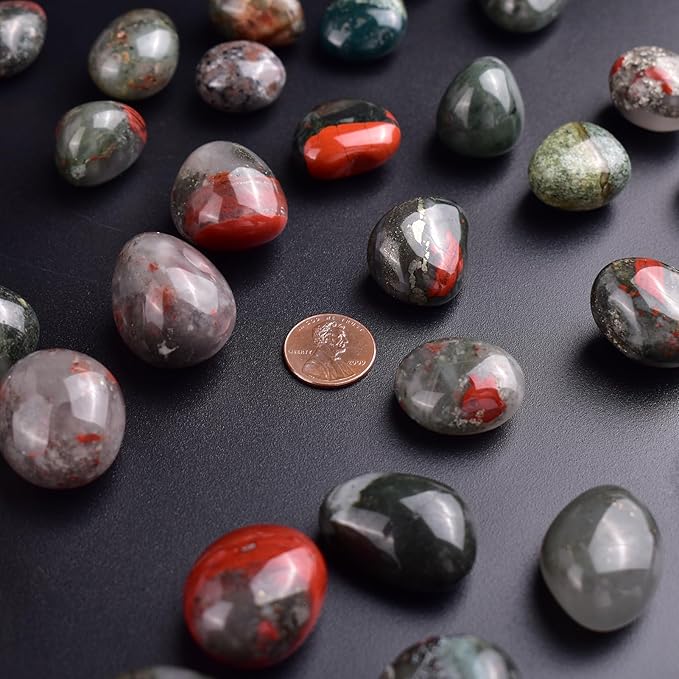 Polished Stone Set South African Blood Jasper Crystals, 0.8" Handpicked Tumbled Gemstones Rocks, Pebbles for Reiki, Chakra, Healing, Home Decor