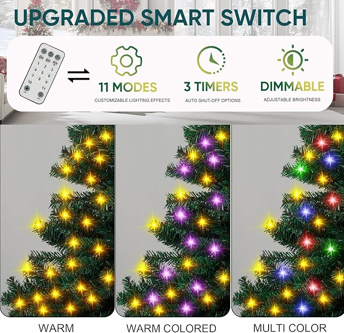 Northroad 7ft Pre-lit Artificial Christmas Tree, Prelit Xmas Tree w/1592 Branch Tips & 500 UL Listed Lights with Remote Control,Timer for Xmas Decoration,Green