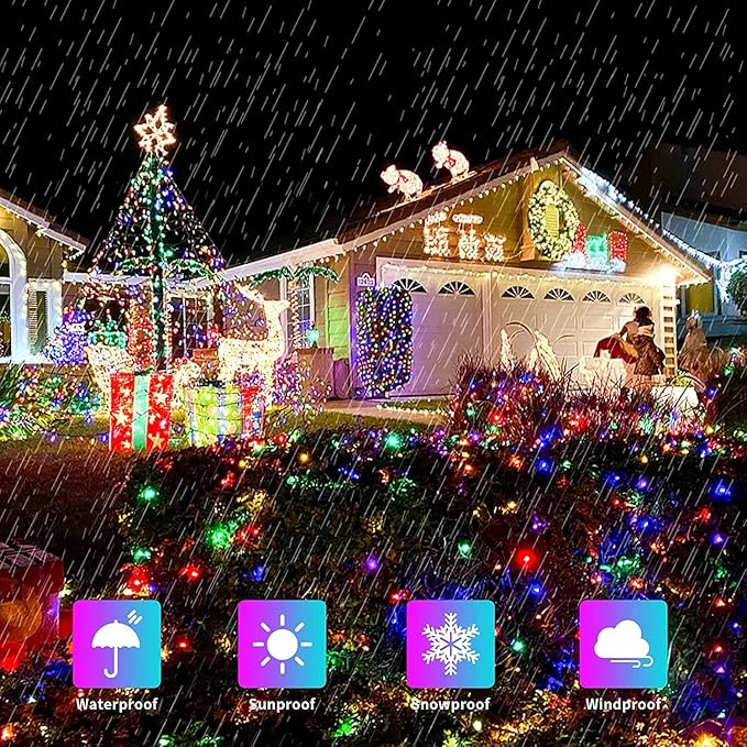 JMEXSUSS 500 LED Christmas Lights Outdoor Waterproof, Multicolor Christmas Tree Lights Plug in, 8 Modes Twinkle Fairy String Lights for Indoor Xmas Wedding Party Garden Decoration