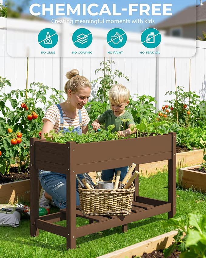 SERWALL Raised Garden Bed Set of 2, HDPE Raised Bed for Gardening All Weather Use- Brown