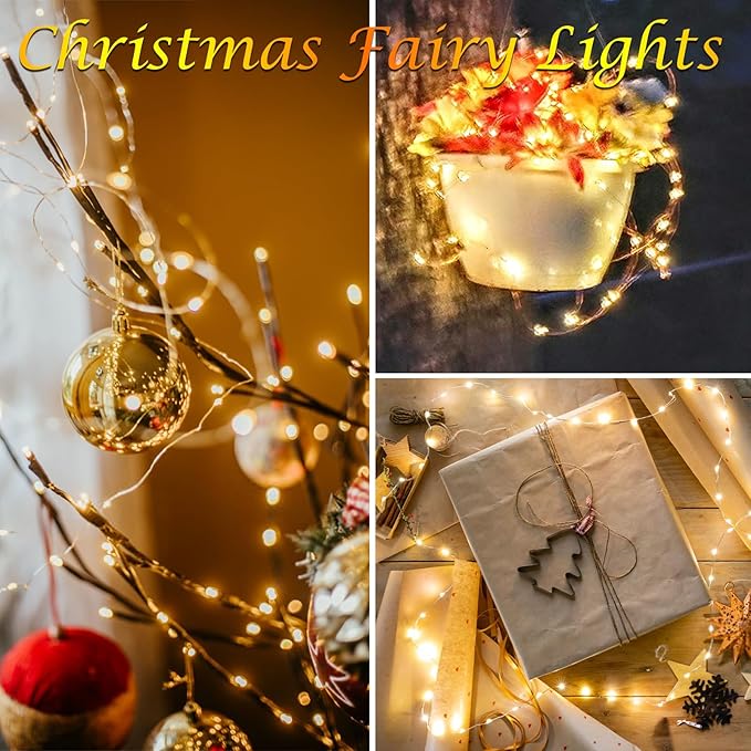6 Pack Christmas Fairy Twinkle Lights Battery Operated, 3 Pack Cool Whie & 3 Pack Warm White Each 20FT 60 LED Waterproof Outdoor String Light, Fairy Light with Timer for Christmas Decorations