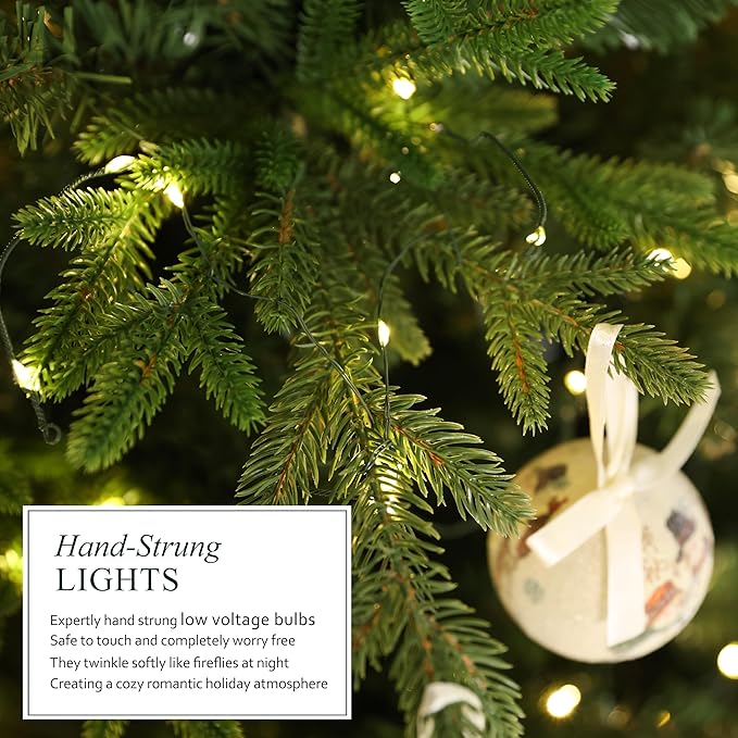 Colorado Blue Spruce 7.5ft Christmas Tree Pre-Lit Artificial Full with 1518 Low-Voltage Warm LED Lights, Foldable Stand & Realistic Flame-Resistant Branches