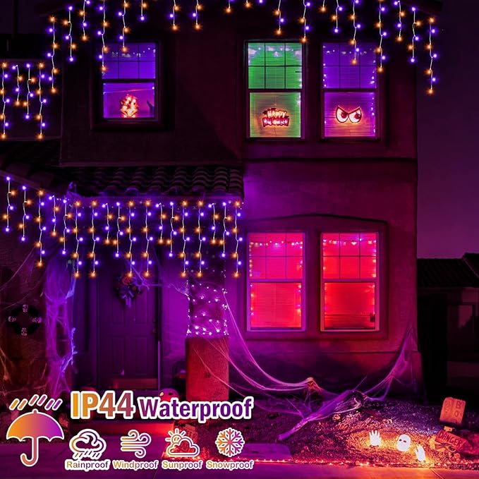 52FT Outdoor Halloween Lights, 480LED Purple and Orange Halloween Lights 12 Lighting Modes with Timer Memory Waterproof, String Lights for Outside, Party, Holiday, Garden Decor