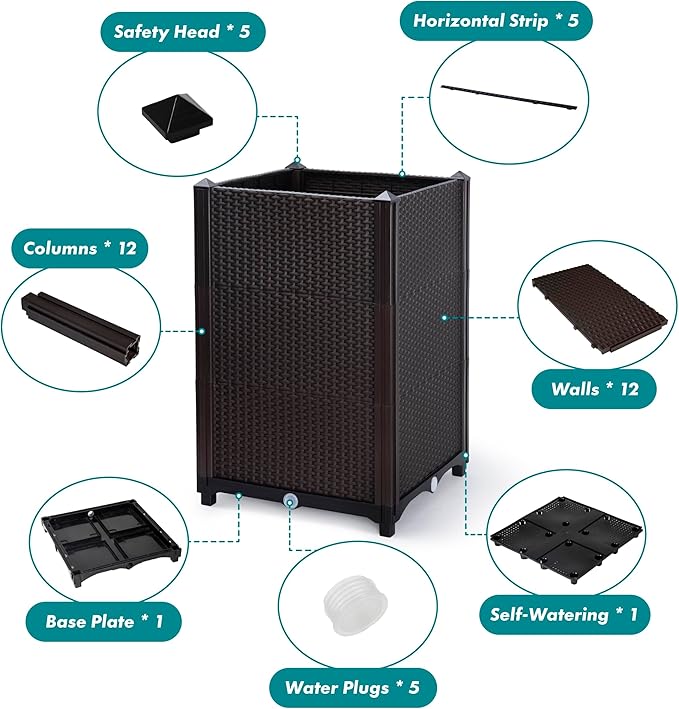 D'vine Dev Raised Patio Planter Box - Elevated Planter with Drainage Plug Raised Garden Beds for Growing Flowers, Herbs, Vegetables - Outdoor Standing Gardening Kit, Set of 1, RGB-D-1
