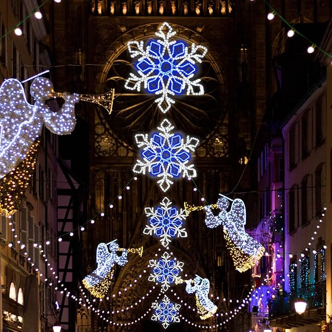 36 Inch Christmas Snowflake Lights Outdoor Decor, Waterproof Blue & White LED Large Light Up Christmas Snowflake Hanging Decorations for Yard Porch Window Holiday Party Winter