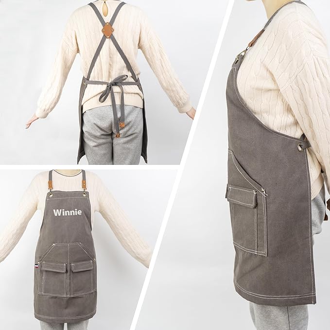 Personalized Chef Aprons for Men Women Canvas Cross Back Heavy Duty Work Apron for Coffee Shop Bartender Bistro Woodworking