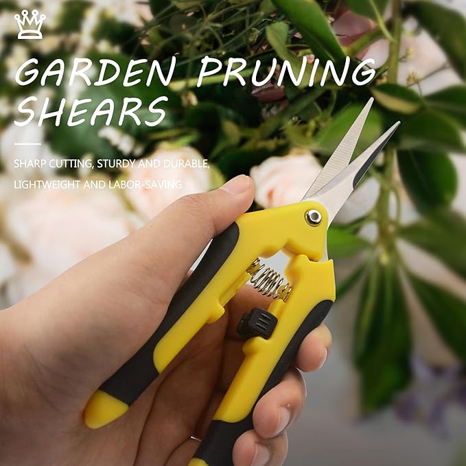 Pruning Shears Gardening Scissors Tools: 3pcs Outdoors&Indoor Garden Clippers, Rose Snips, Plant Clippers, Wood Pruner, Gardener Work Accessories for Flower Arrangement, Yard Landscaping (Yellow)