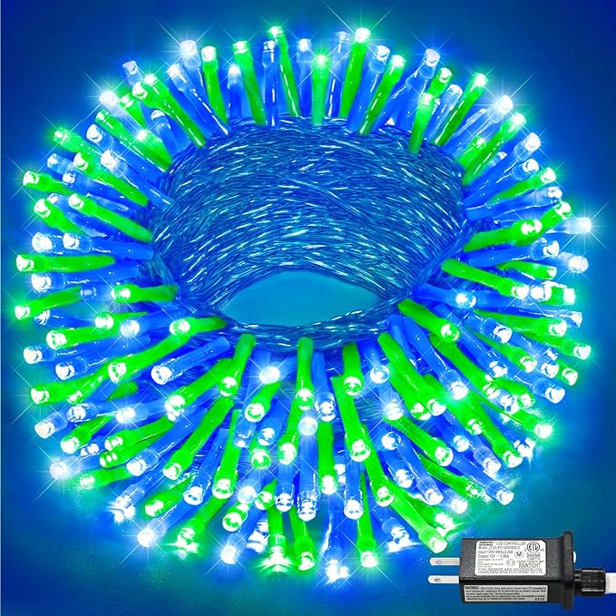 66FT 200 LED Christmas Lights Outdoor, Plug in Christmas String Lights Indoor, Waterproof & 8 Modes & Timer Function, Connectable Fairy Twinkle Light for Bedroom Patio Garden Xmas Decor, Blue Green