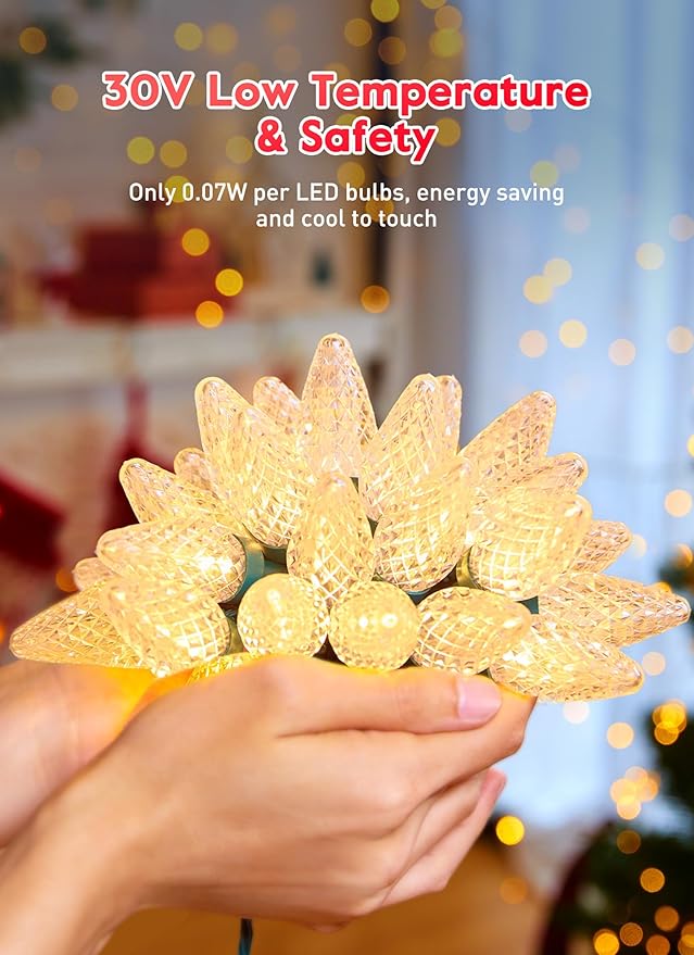 C9 LED Christmas Lights Outdoor, 81 Feet 100 LED String Lights With Timer & 8 Lighting Mode, Waterproof Commercial Grade Extendable for Indoor Outside Roofline Patio Home Xmas Decoration, Warm White