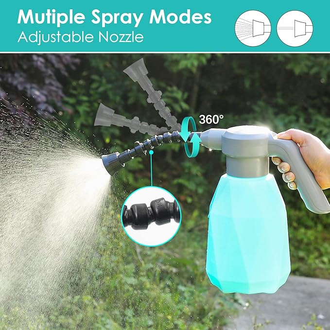 0.5 Gallon Electric Spray Bottle Plant Mister for Indoor/Outdoor Plants, 2L Automatic Watering Can Rechargeable Battery Powered Sprayer with Adjustable Spout for Garden, Fertilizing, Cleaning