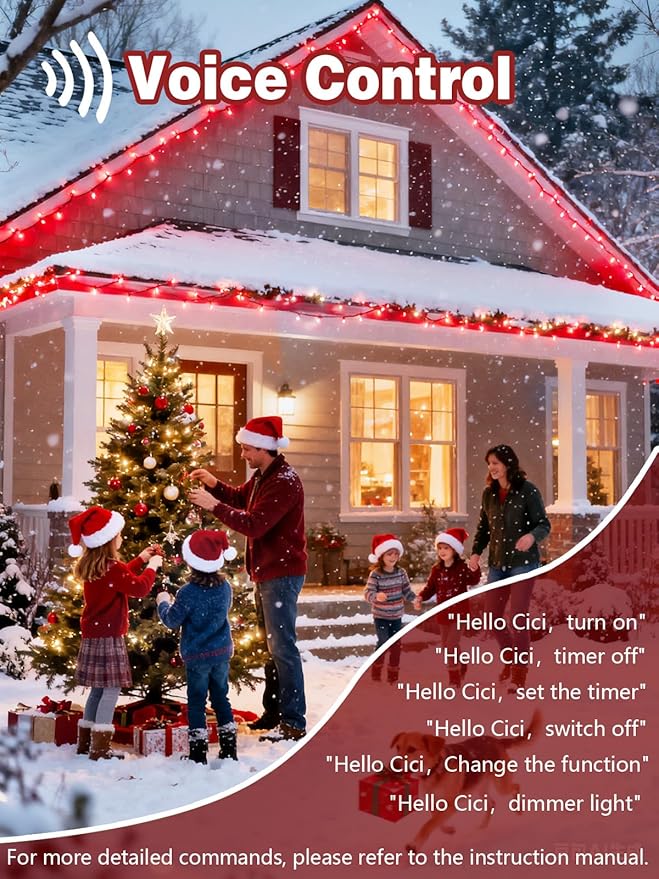 Voice Controlled Christmas Lights with Remote, 99 FT 300 LED String Lights Indoor Outdoor with 12 Modes 3 Timers, Dimmable Twinkle Light Plug in Waterproof for Xmas Tree Yard Party Decorations, Red