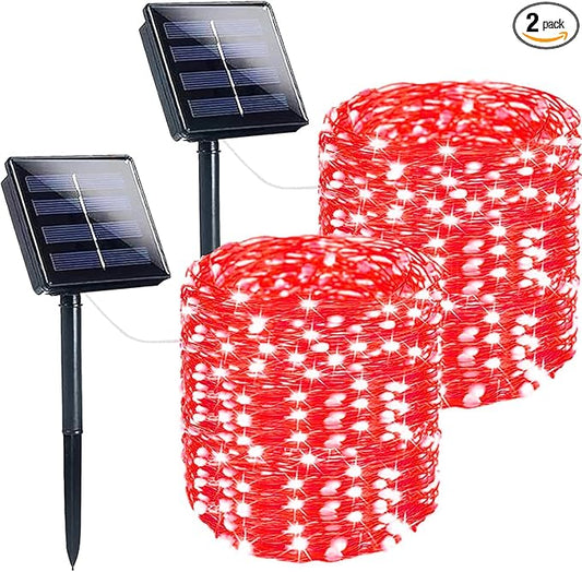 Extra-Long 144FT Solar String Lights for Outside, 2 Pack 400LED Solar Christmas Lights Outdoor, Waterproof Copper Wire with 8 Modes Twinkle Fairy Lights for Tree Garden Christmas Decorations (Red)