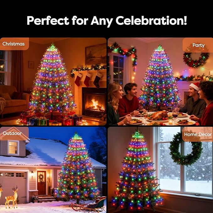 Christmas Tree Lights with Remote 280 LEDs Christmas Lights for Tree with 8 Lighting Modes, Timer and Memory Function, Indoor Outdoor String Lights for 4 ft-7 ft Xmas Tree Decorations(Multicolor)
