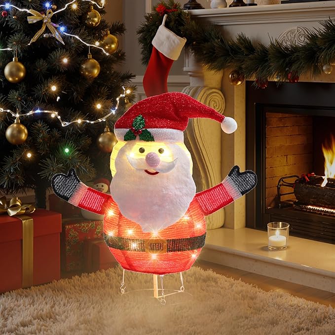 GENIMO Santa Claus Outdoor Christmas Decorations, 30 Lights Pop-up Lighted Warm White Light Pre-Lit Santa for Holiday Decor Outside Indoor Home Lawn Yard Garden Patio Stakes(24 in)